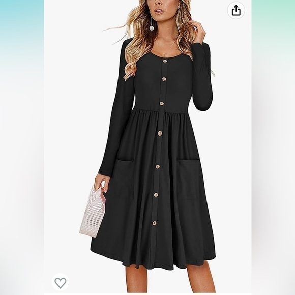 NWT size small black long sleeved dress with decorative buttons and pockets - Picture 2 of 7